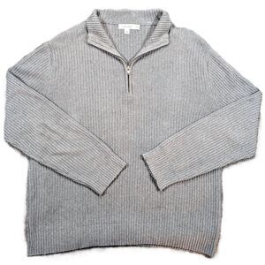 Calvin Klein Men's XL Sweater Gray Rib Knit Pullover Quarter Zip Longsleeve